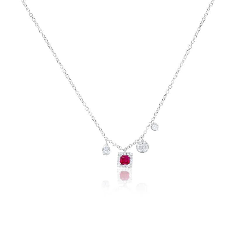 White Gold Princess Cut  Ruby Diamond Necklace sold by Meira T