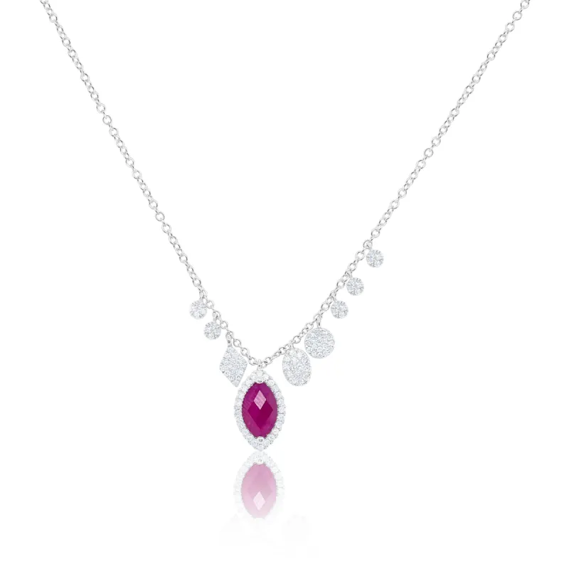 White Gold Marquis  Ruby Diamond Necklace sold by Meira T