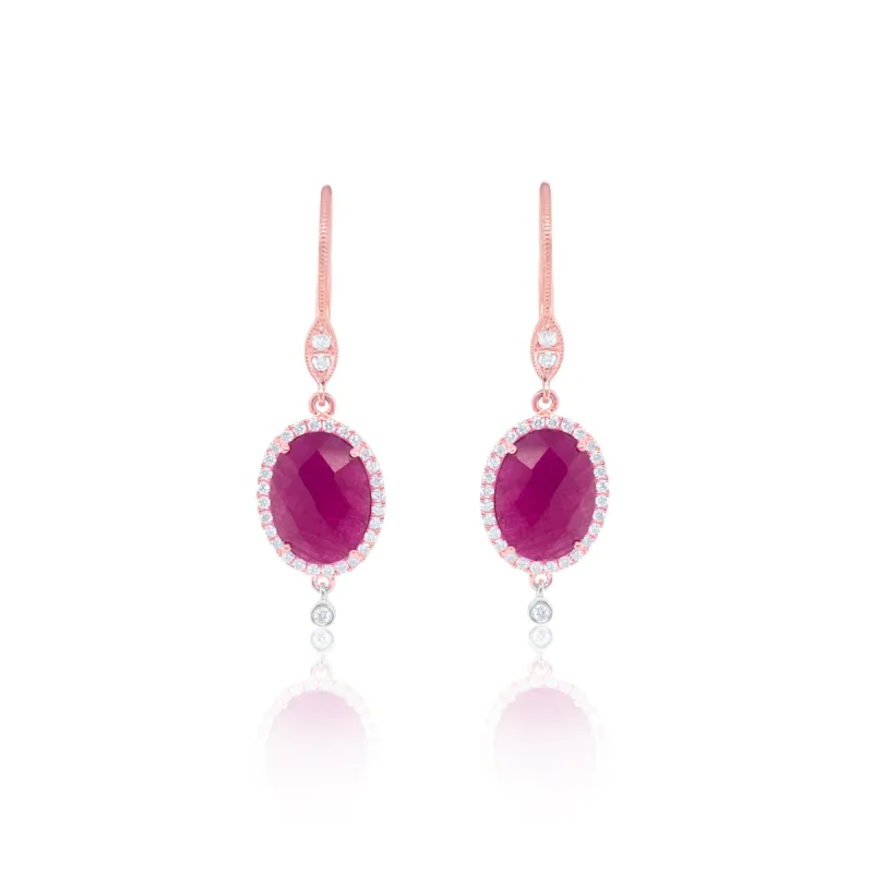 Rose Gold Ruby Earrings with Diamonds sold by Meira T
