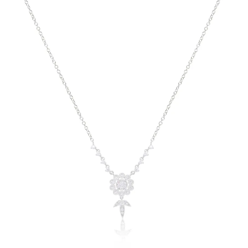 White Gold Antique Diamond Flower Necklace-ONLINE EXCLUSIVE made by Meira T