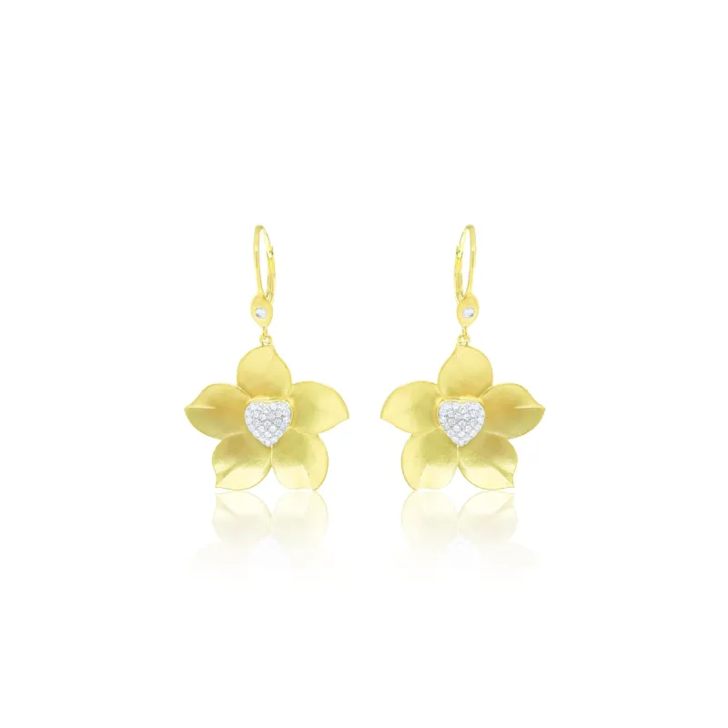 Brushed Yellow Gold Diamond Flower Earrings- ONLINE EXCLUSIVE sold by Meira T