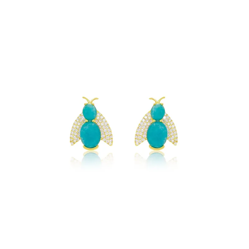 Yellow Gold Amazonite and Diamond Bug Studs- ONLINE EXCLUSIVE sold by Meira T
