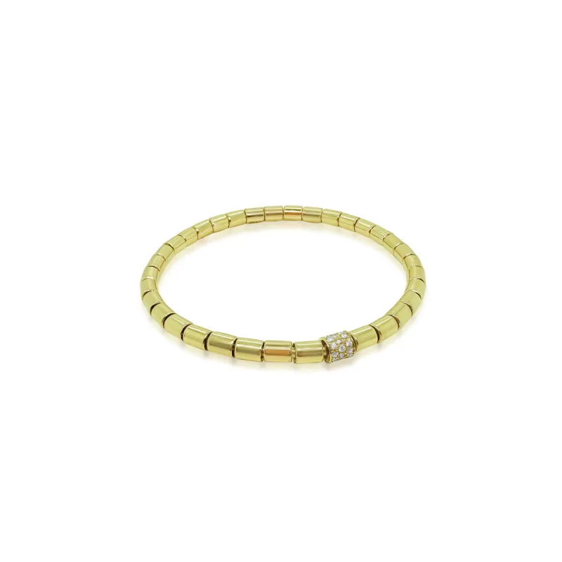 Yellow Gold Stretchy Bracelet with Pave Diamond Barrel-ONLINE EXCLUSIVE sold by Meira T