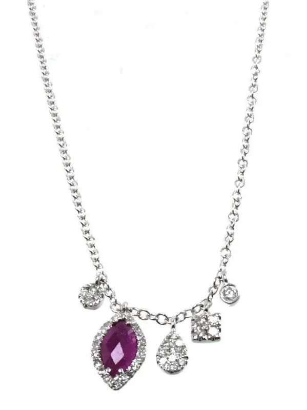 White Gold Ruby and Diamond Necklace sold by Meira T