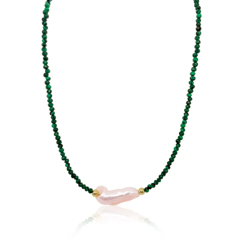 Dainty Emerald and Pearl Pendant Necklace sold by Meira T