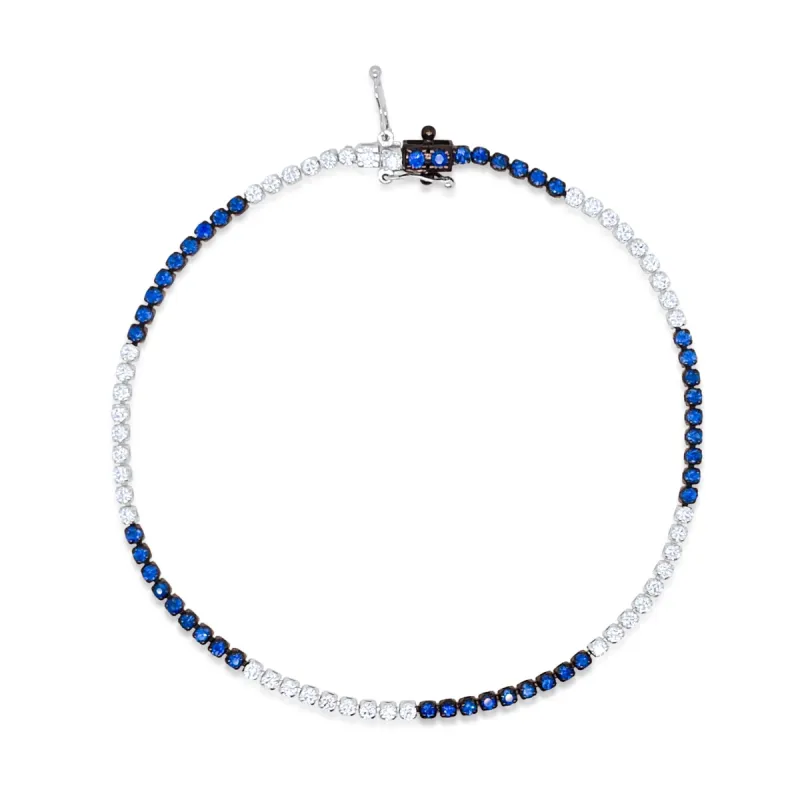 White Gold Dainty Diamond and Blue Sapphire Tennis Bracelet sold by Meira T