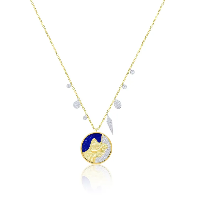Yellow Gold Lapis and Diamond Organic Charm Necklace sold by Meira T