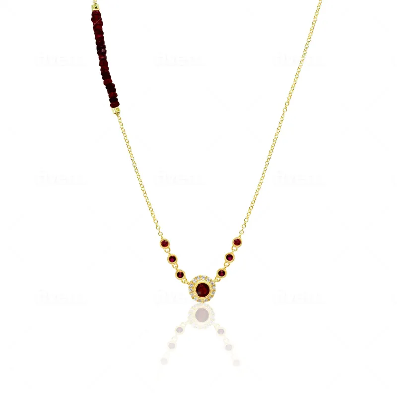 Yellow Gold Ruby and Diamond Flower and Bead Necklace sold by Meira T