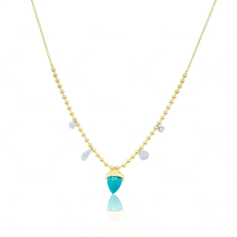 Two Tone Turquoise Acorn and Diamond Charm Necklace sold by Meira T