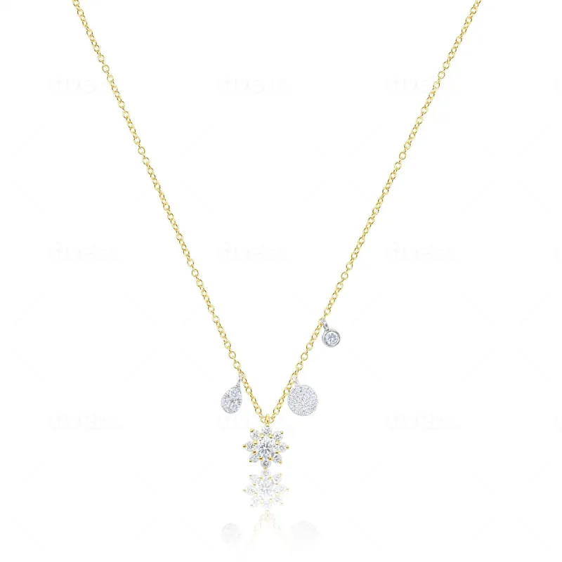 Two Tone Dainty Diamond Flower Necklace sold by Meira T