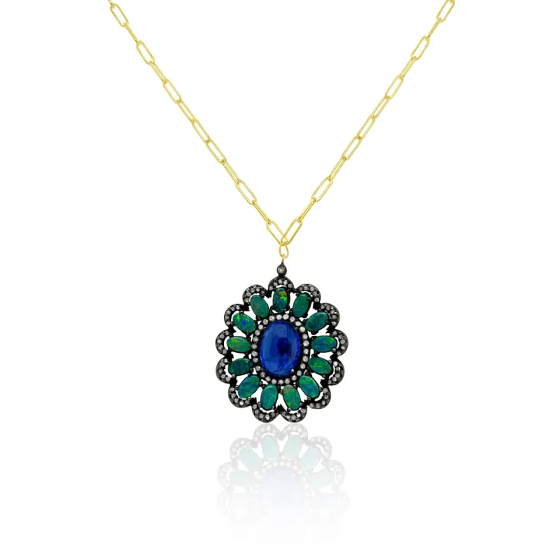Statement Tanzanite and Opal Flower Necklace sold by Meira T