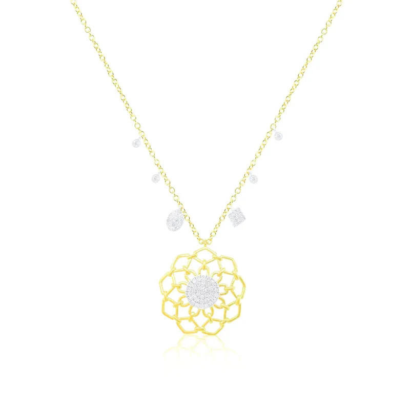 Two Tone Gold Flower and Diamond Charms Necklace sold by Meira T