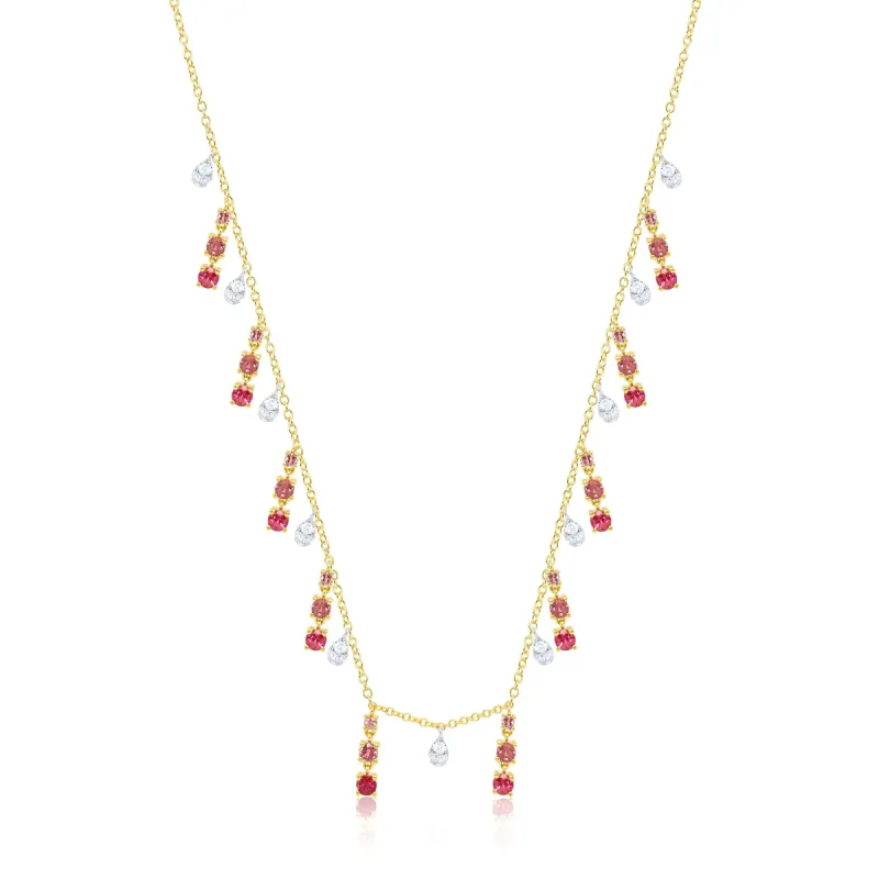 Yellow Gold Diamond and Spinel Dangle Necklace sold by Meira T