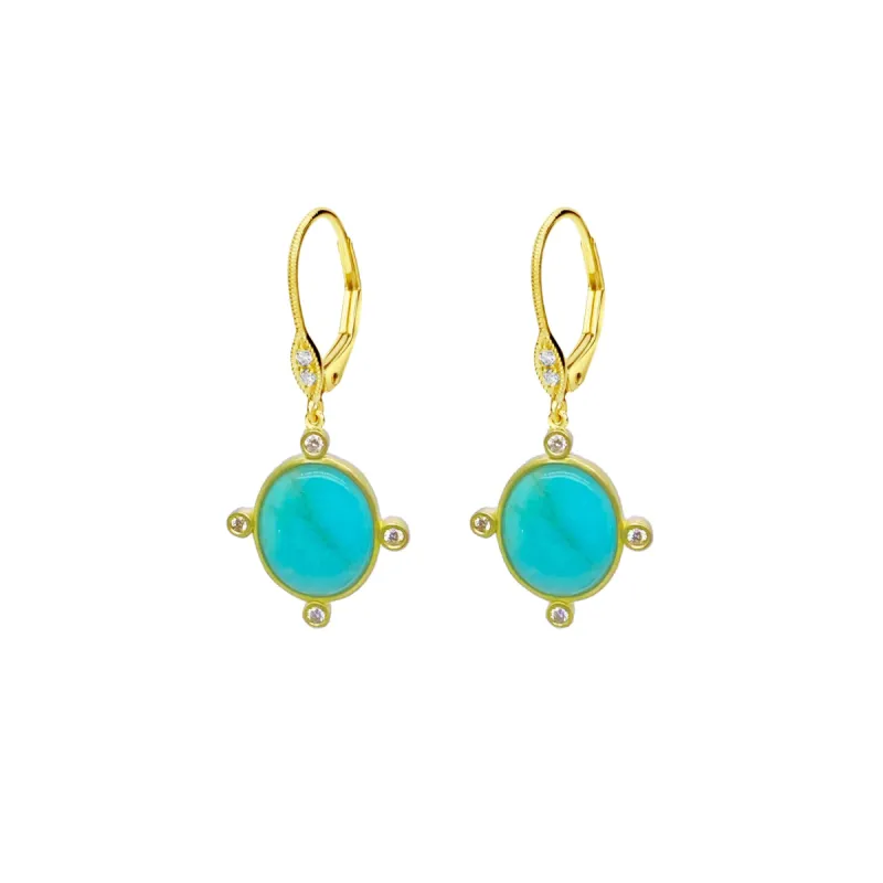 Yellow Gold Amazonite and Diamond Earrings sold by Meira T