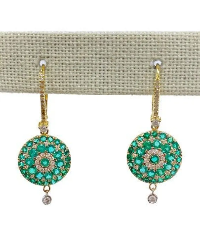 Yellow Gold Emerald Dangle Earrings sold by Meira T