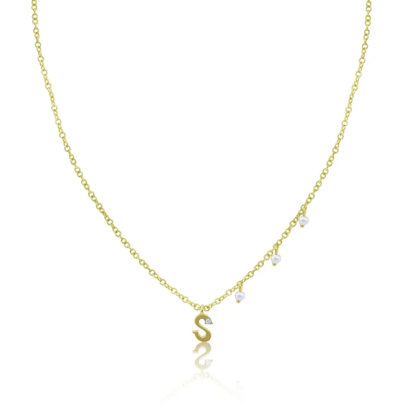 Letter S Initial Necklace 14kt Yellow Gold sold by Meira T