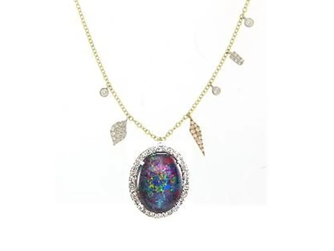 ROSE GOLD- Triplet Opal Diamond Charm Necklace sold by Meira T