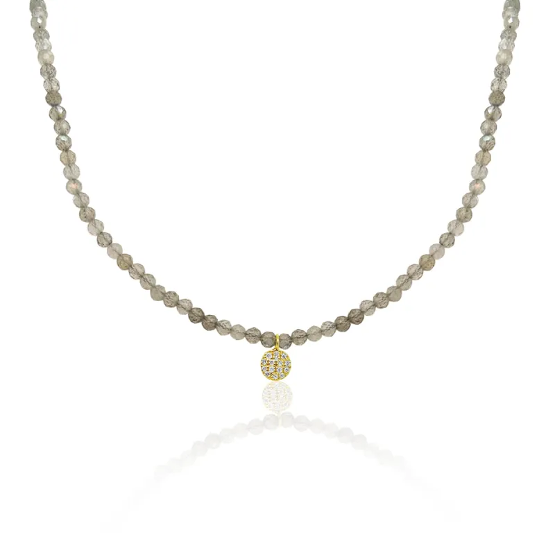 Yellow Gold Pave Diamond Labradorite Necklace sold by Meira T