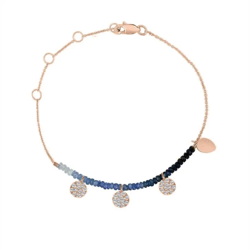 Rose Gold Blue Sapphire Diamond Disk Bracelet sold by Meira T