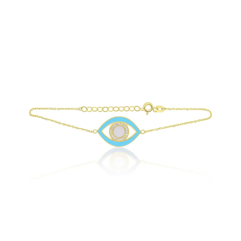 Yellow Gold Sky Blue Evil Eye Bracelet sold by Meira T