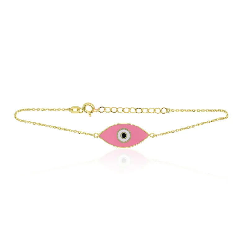 Yellow Gold Pink Evil Eye Bracelet sold by Meira T