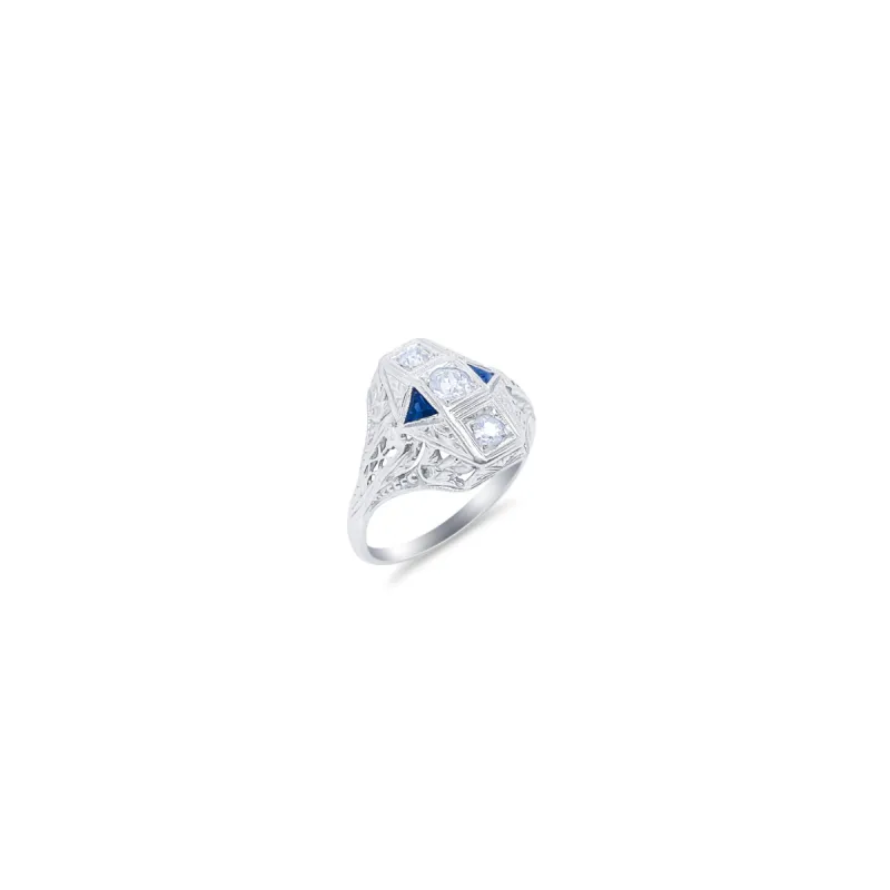 White Gold and Sapphire Filigree Antique Ring sold by Meira T