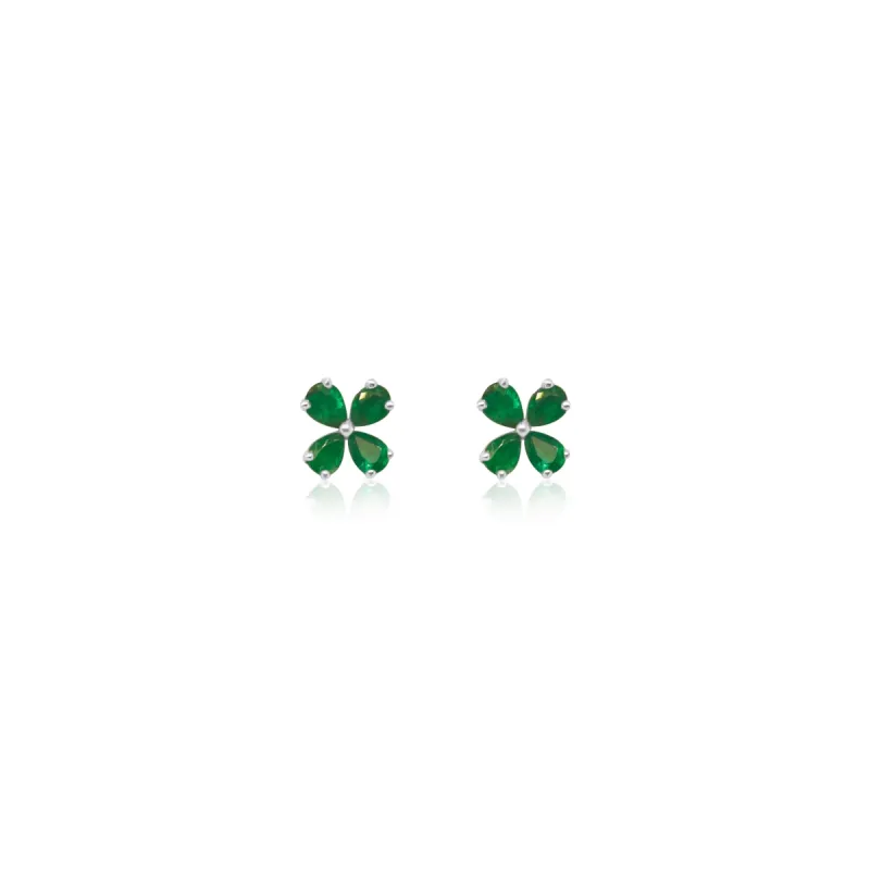 White Gold Emerald Flower Studs sold by Meira T