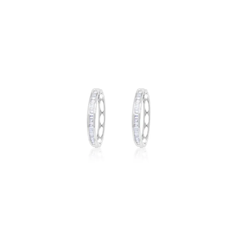 White Gold Diamond Baguette Hoops sold by Meira T