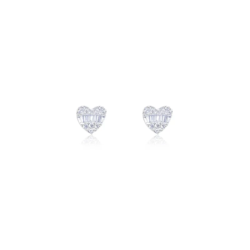 White Gold Baguette Diamond Heart Studs sold by Meira T
