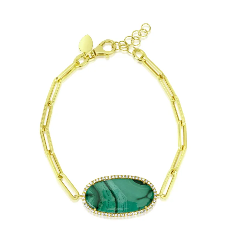 Paperclip Malachite and Diamond Bracelet sold by Meira T