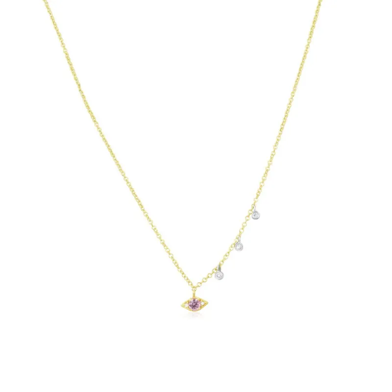 Yellow Gold Pink Sapphire Evil Eye Necklace sold by Meira T