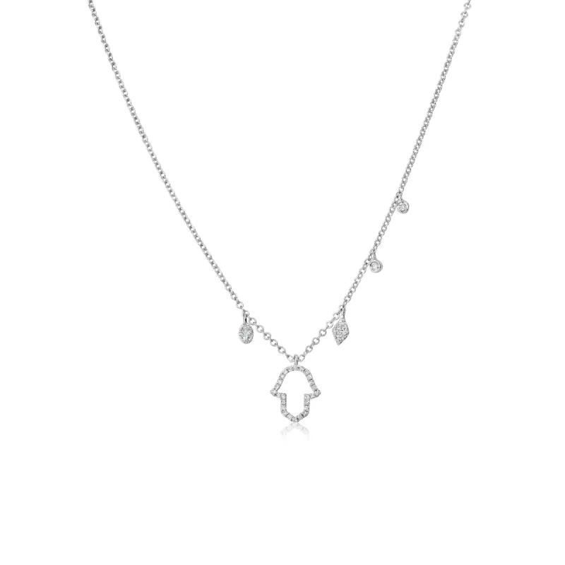 White Gold Diamond Hamsa Necklace sold by Meira T