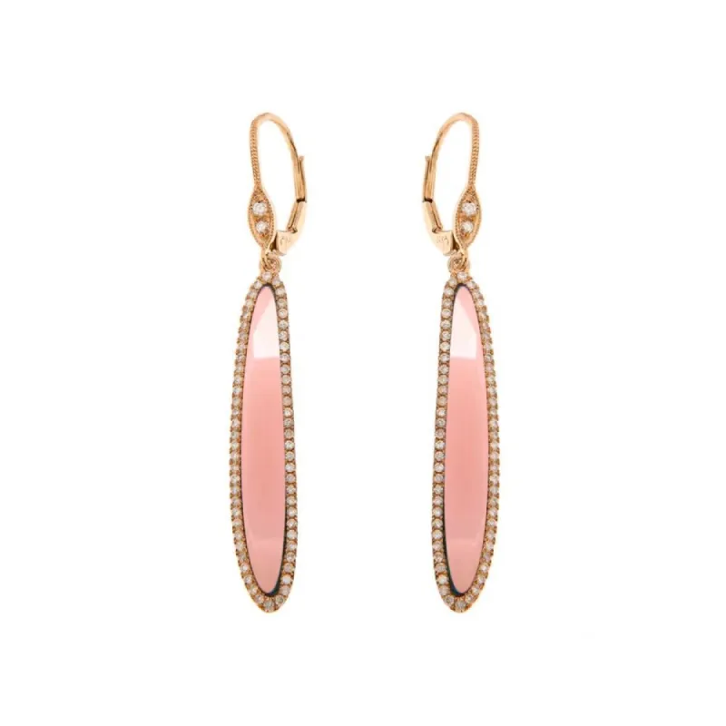 Rose Gold Pink Opal and Diamond Earrings sold by Meira T