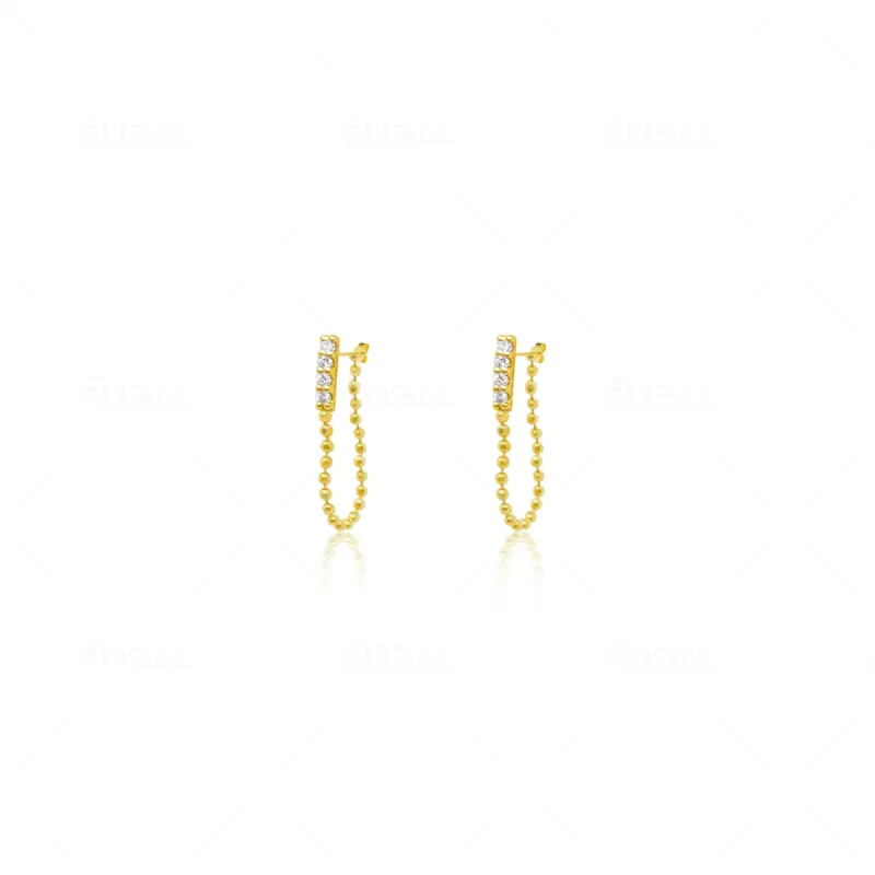 Yellow Gold Diamond Chain Earrings sold by Meira T