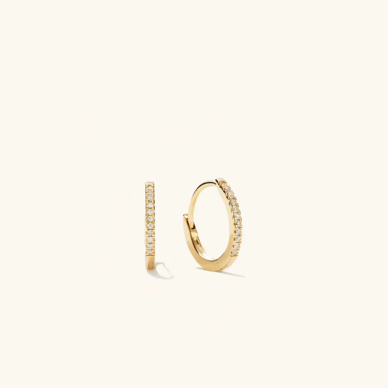 14k Gold Handcrafted Pavé Diamond Huggie Hoop Earrings - Jewelry | Mejuri sold by Mejuri