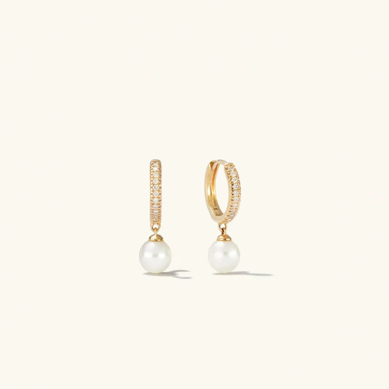 14k Gold Handcrafted Pavé Diamond Pearl Huggie Earrings - Jewelry | Mejuri sold by Mejuri