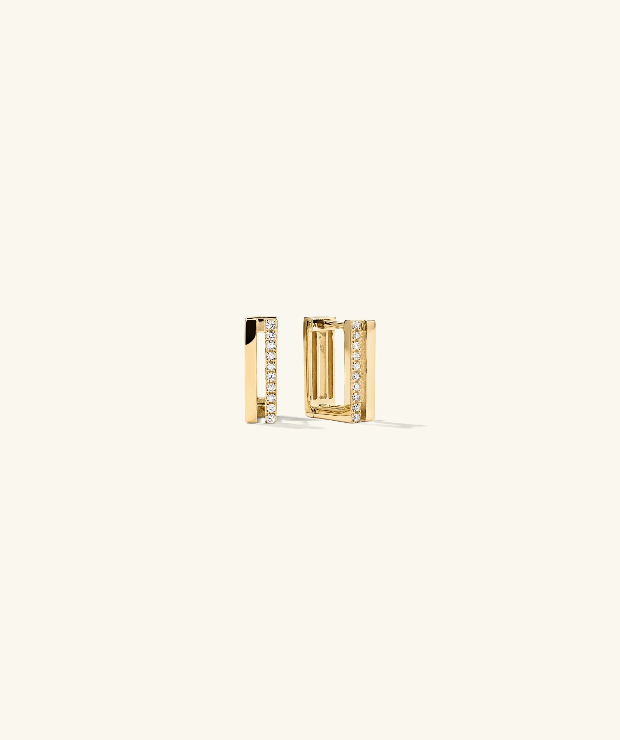14k Gold Block Pavé Diamond Duo Hoop Earrings - Jewelry | Mejuri sold by Mejuri