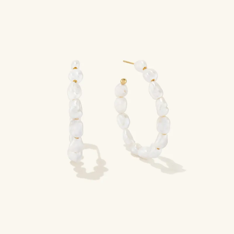 14k Gold Vermeil Bold Pearl Hoop Earrings - Jewelry | Mejuri sold by Mejuri