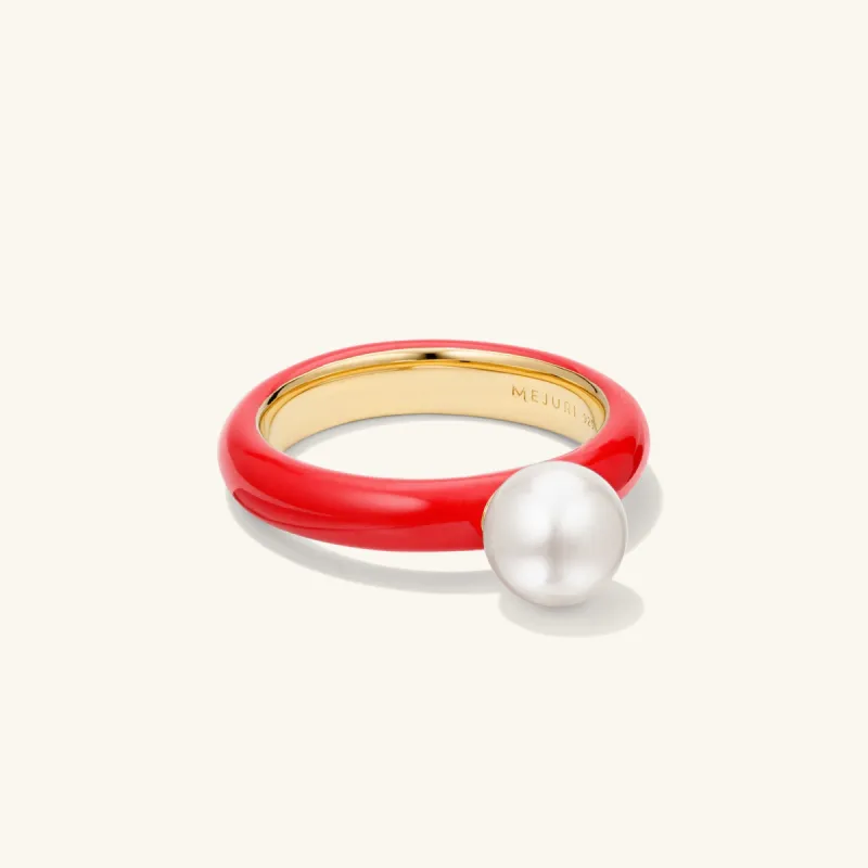 Gold Vermeil Gumball Oversized Pearl & Red Enamel Ring - Jewelry | Mejuri sold by Mejuri