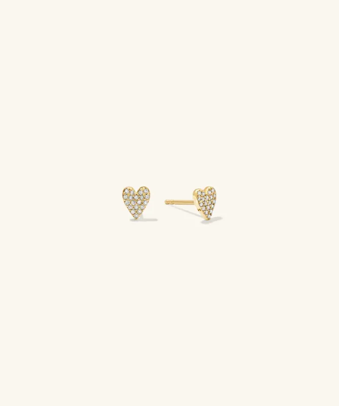 14k Gold Handcrafted Mini Heart Pavé Diamond Stud Earrings - Jewelry | Mejuri sold by Mejuri