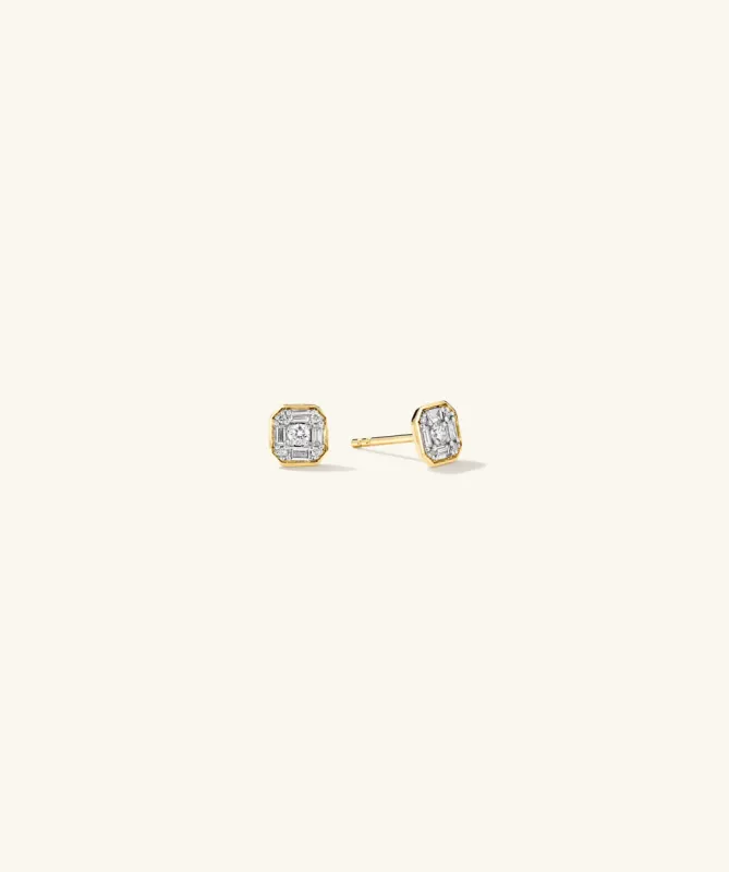 14k Gold Handcrafted Mosaic Cushion Diamond Stud Earrings - Jewelry | Mejuri sold by Mejuri