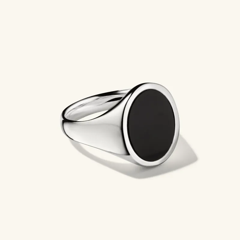 Sterling Silver Handcrafted Oval Gemstone Signet Ring with Black Onyx - Jewelry | Mejuri sold by Mejuri