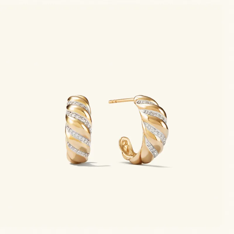 14k Gold Handcrafted Pavé Diamond Croissant Dôme Hoop Earrings - Jewelry | Mejuri sold by Mejuri