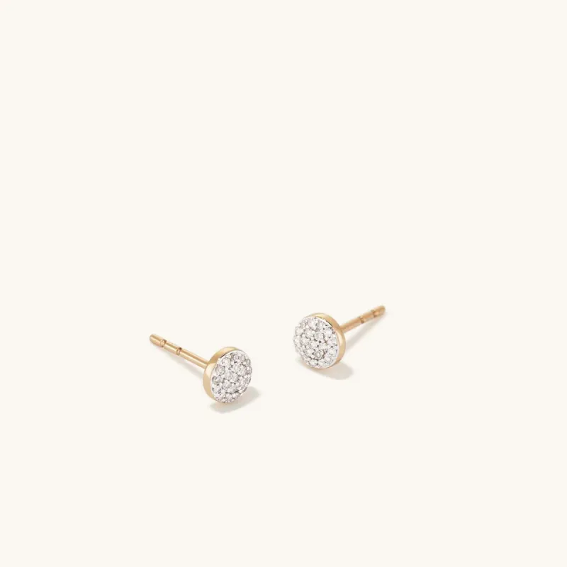 14k Gold Handcrafted Round Pavé Diamond Stud Earrings - Jewelry | Mejuri sold by Mejuri