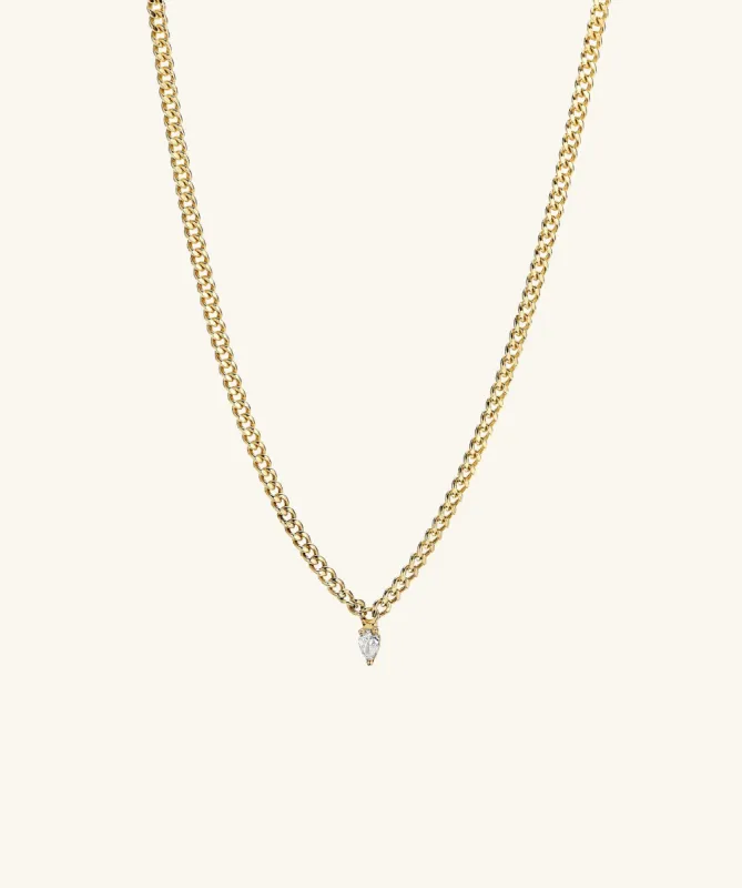 14k Gold Pear Diamond Curb Chain Necklace - Jewelry | Mejuri sold by Mejuri