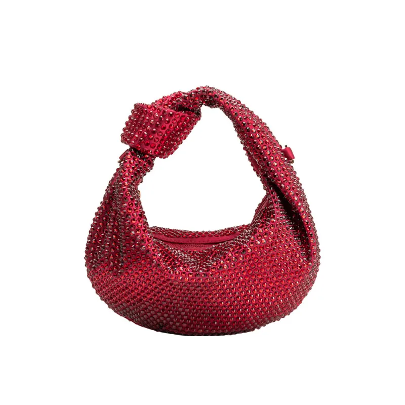 Amber Burgundy Rhinestone Studded Hobo Bag sold by Melie Bianco
