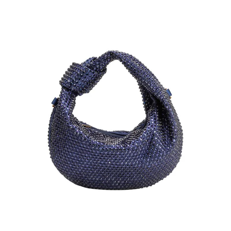 Amber Navy Rhinestone Studded Hobo Bag sold by Melie Bianco