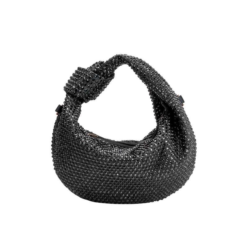 Amber Black Rhinestone Studded Hobo Bag sold by Melie Bianco