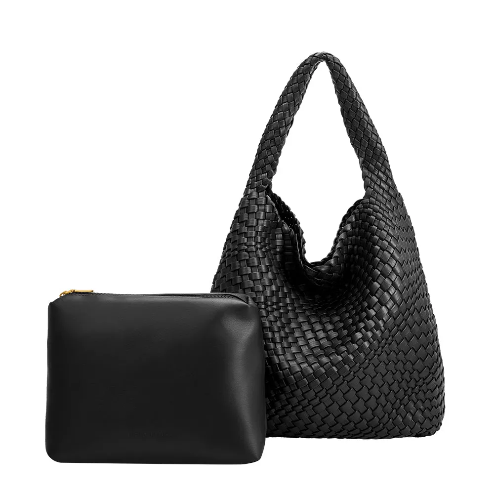 Johanna Black Large Recycled Vegan Shoulder Hobo Bag sold by Melie Bianco product image thumbnail 4