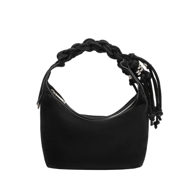 Tatiana Black Suede Recycled Vegan Top Handle Bag sold by Melie Bianco